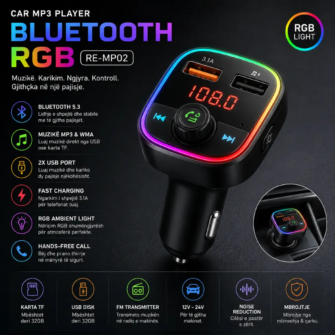 car mp3 player Bluetooth RGB RE-mp02