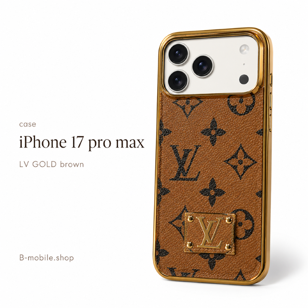 case iPhone 17 pro max LV GOLD AND BROWN