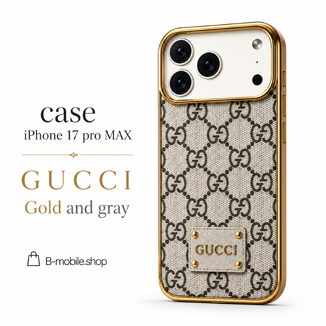 case iPhone 17 pro max gucci gold and grey