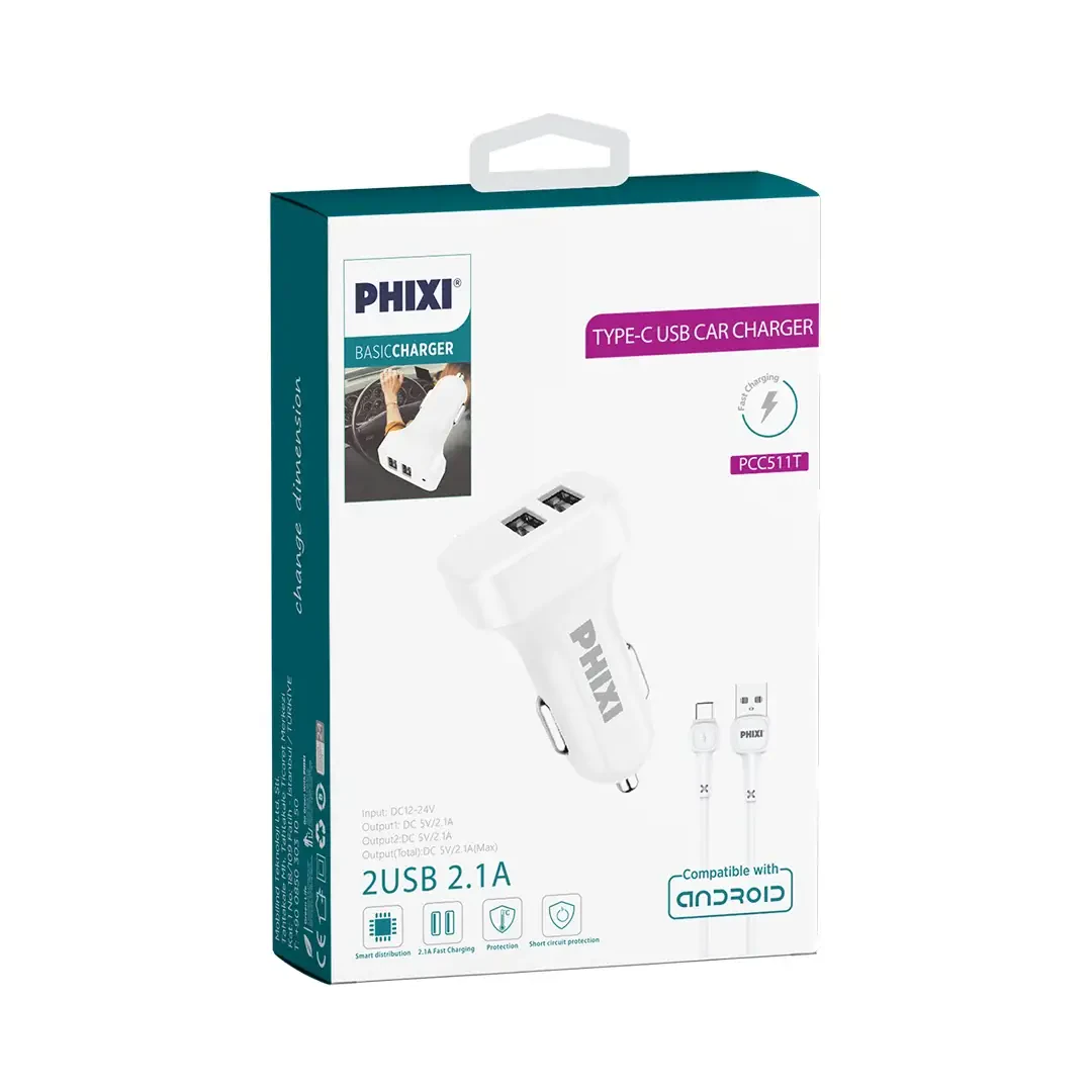 Phixi 2USB car charger Type-C car charger